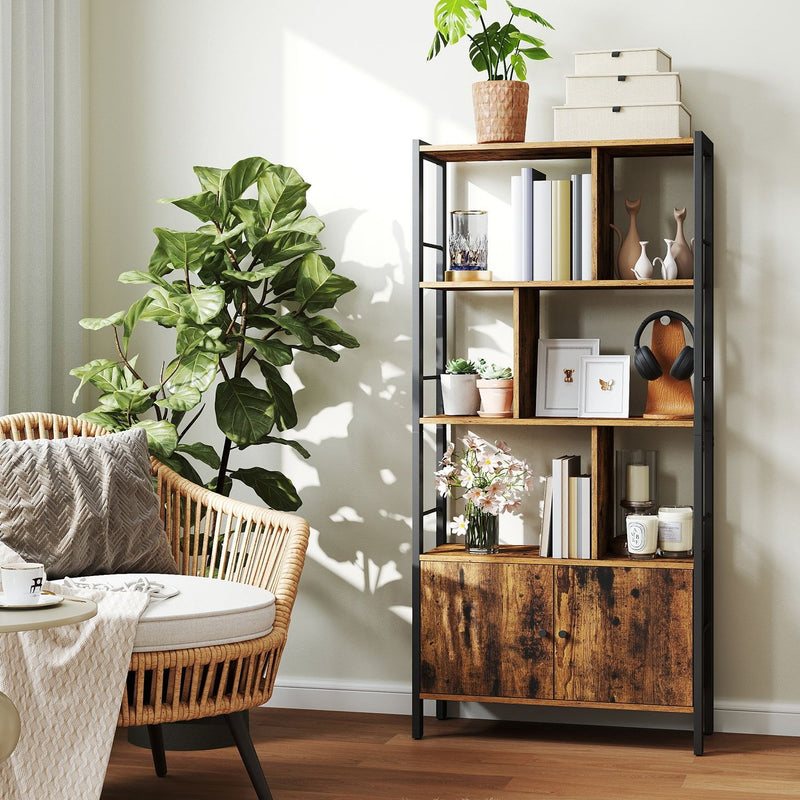 Large Wooden Bookcase with Doors and 4 Adjustable Shelves for Home Storage by Vasagle