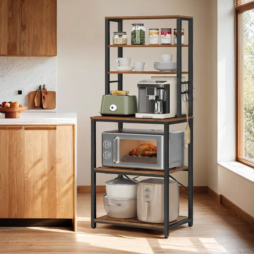 6 Tier Kitchen Baker's Rack with Storage Shelves and Hooks Coffee Bar Organiser by Vasagle
