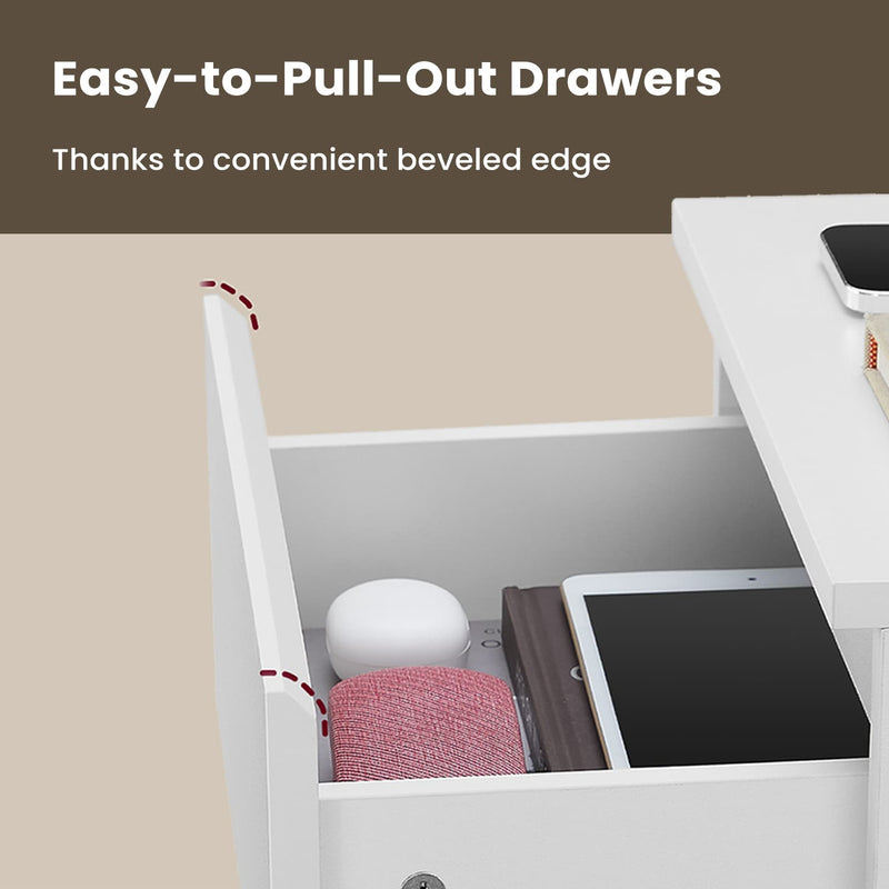 Brown Nightstand with Charging Station and 3 Drawers for Bedroom or Living Room by Vasagle