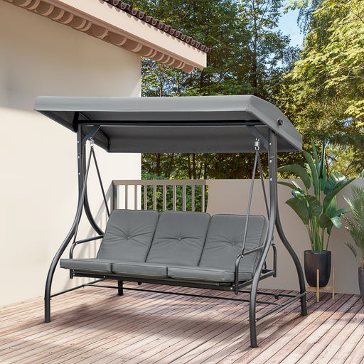2 in 1 Garden Swing Chair and Hammock Day Bed with Adjustable Canopy Folds Flat for Outdoor Relaxing, Dark Grey