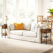 Slim Side Table with Drawer and Storage Shelf Ideal for Small Spaces, Rustic Brown