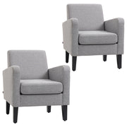 Set of 2 Upholstered Armchairs with Wooden Legs for Living Room or Bedroom Light Grey