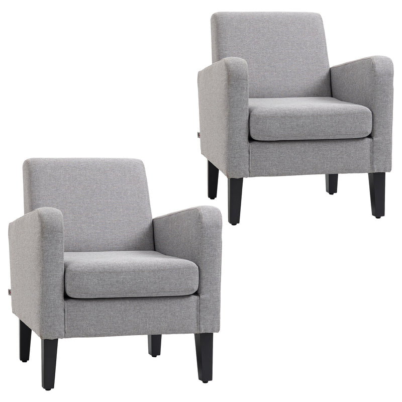 Set of 2 Upholstered Armchairs with Wooden Legs for Living Room or Bedroom Light Grey