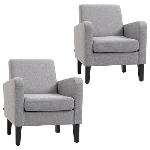 Set of 2 Upholstered Armchairs with Wooden Legs for Living Room or Bedroom Light Grey