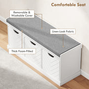 Shoe Storage Bench with Padded Seat and Three Drawers for Hallway Entryway White