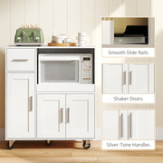 Kitchen Storage Trolley with Sliding Microwave Shelf and Lockable Wheels White Homcom