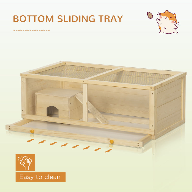 Wooden Hamster Cage with Sliding Tray and Openable Top for Syrian Hamsters by PawHut