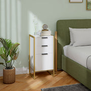 White Industrial 3 Drawer Chest of Drawers with Metal Frame for Bedroom and Living Room by HOMCOM