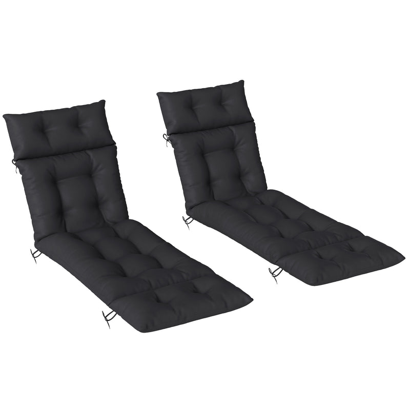 Sun Lounger Cushions Set of 2 for Softer Outdoor Reclining Easy Clean Black Outsunny