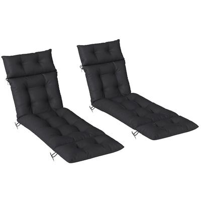 Sun Lounger Cushions Set of 2 for Softer Outdoor Reclining Easy Clean Black Outsunny