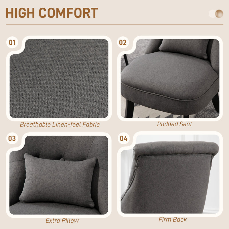 Charcoal Grey Upholstered Single Accent Chair with Cushion and Solid Wood Legs for Living Room