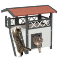 Wooden Outdoor Cat House with Balcony and Stairs Ideal for Garden Use, White