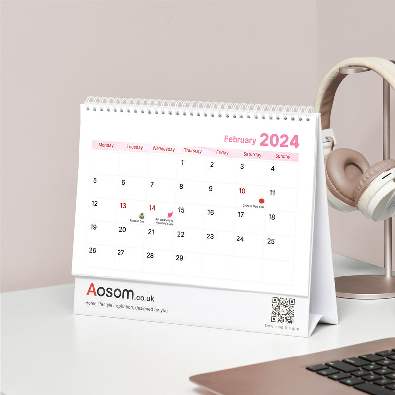 Personalised 2024 Desk Calendar With Custom Photos Ideal For Office Or Home Use, White AOSOM
