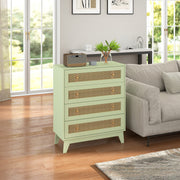 Light Green 4 Drawer Chest of Drawers with Rattan Front for Bedroom and Living Room Storage