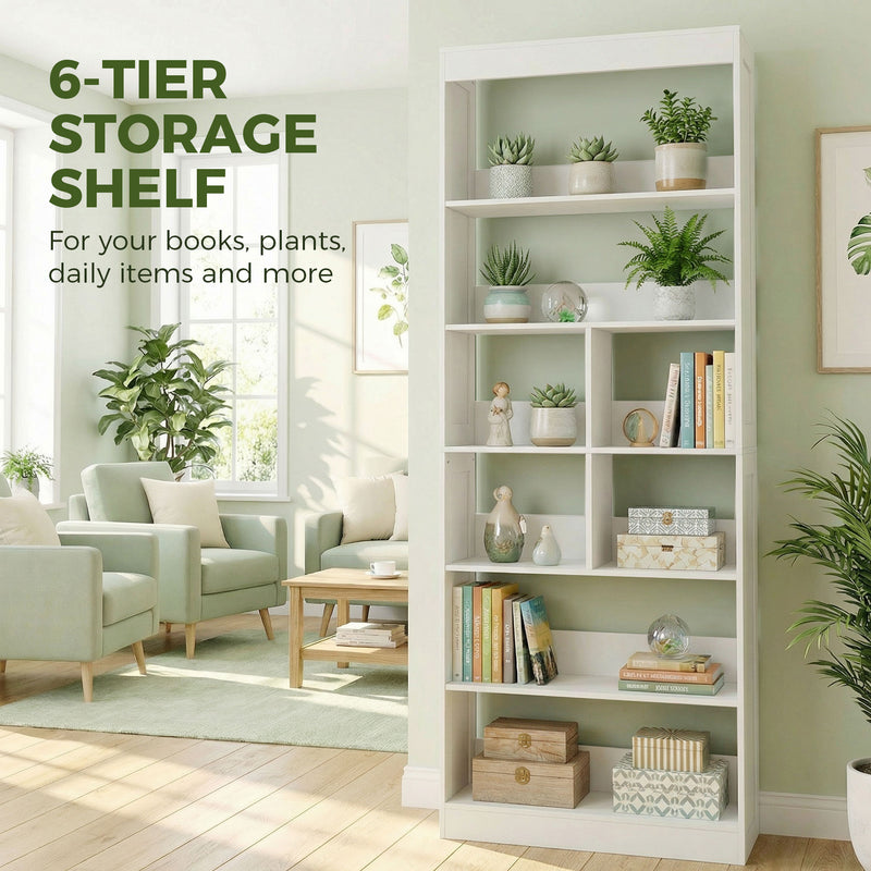 Bookshelf with 4 Shelves and Cubes for Organising Books and Decor White Homcom