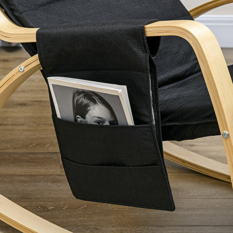 Reclining Rocking Lounge Chair with Footrest Pillow and Side Pocket for Home Relaxation Black