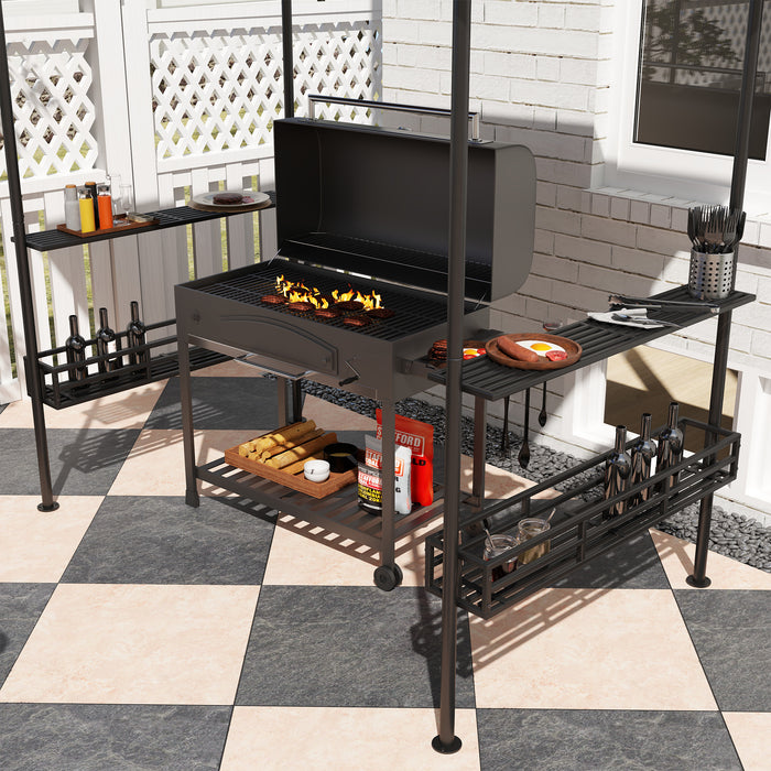 8 x 5 ft Beige Grill Gazebo Canopy Double Tier BBQ Shelter with Shelves and Hooks by Outsunny