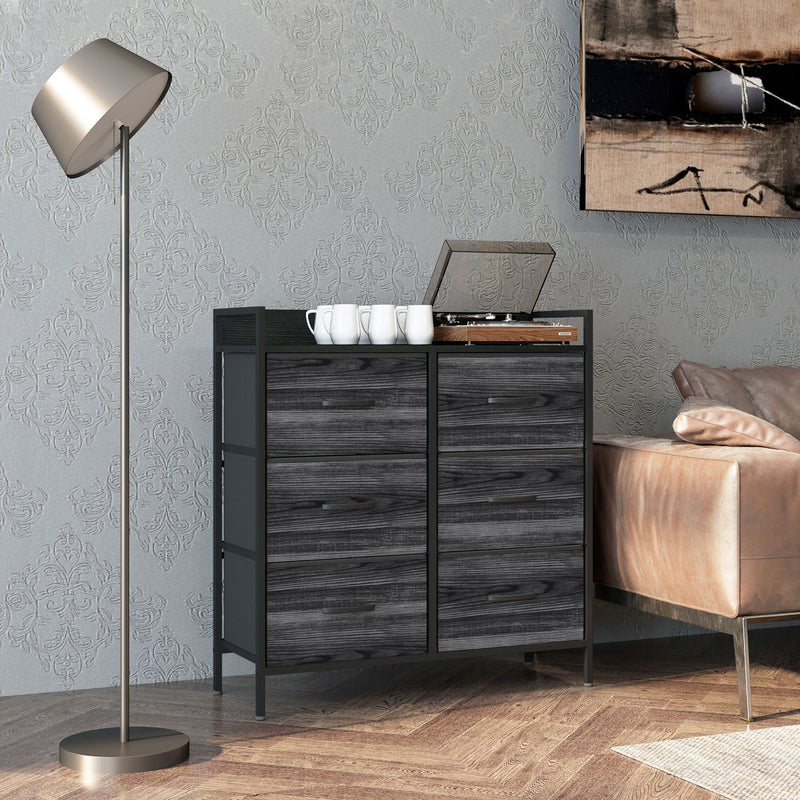 Rustic Black Chest of 6 Fabric Drawers for Bedroom and Living Room Storage by HOMCOM