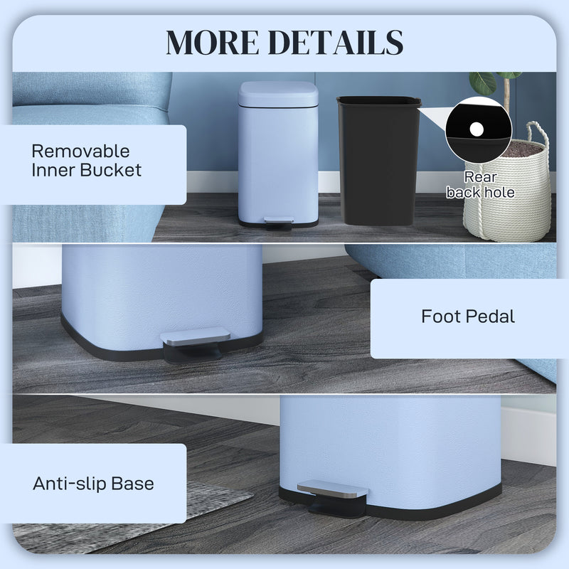 20L Metal Kitchen Bin with Soft Close Lid Ideal for Home or Office Use Light Blue