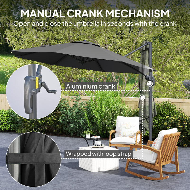Black 3m Cantilever Parasol with 360° Rotation and Crank Handle for Garden by Outsunny