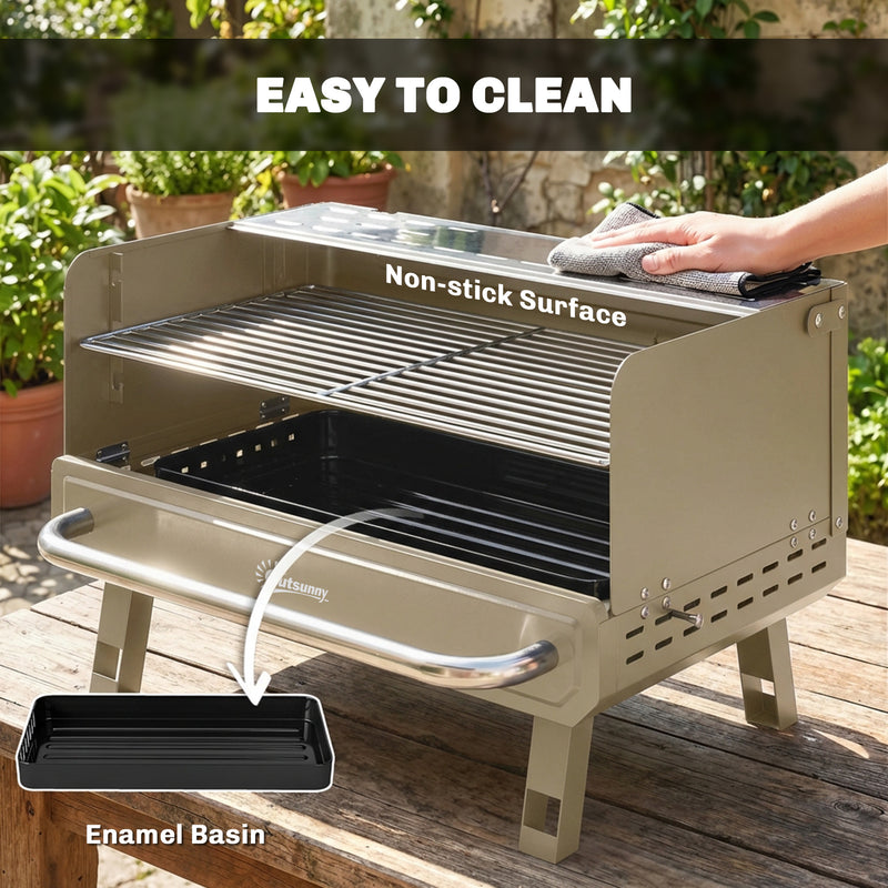 Portable Charcoal BBQ Grill for Easy Outdoor Cooking with Adjustable Grate Khaki AOSOM