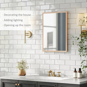 HOMCOM Wall Bathroom Mirror, 70 x 50 cm Wall-Mounted Mirror for Living Room, Bedroom, Hallway, Natural Wood AOSOM