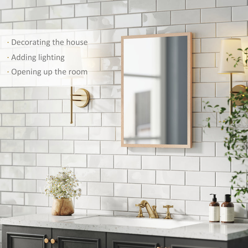 HOMCOM Wall Bathroom Mirror, 70 x 50 cm Wall-Mounted Mirror for Living Room, Bedroom, Hallway, Natural Wood AOSOM