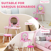 Kids Vanity Table with Mirror and Stool for Bedroom or Nursery Ages 3 to 6 Pink AOSOM