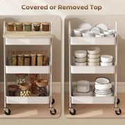 3 Tier Rolling Kitchen Storage Trolley with Worktop and Shelves for Home Use, White Oak