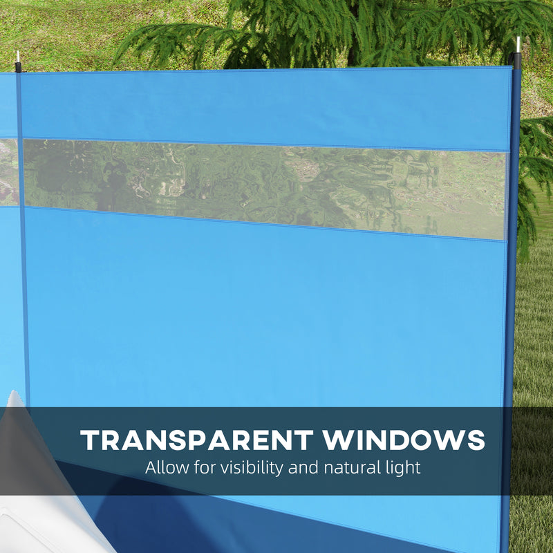 Camping Windbreak With Clear Windows And Steel Poles For Beach Or Caravan Blue AOSOM