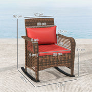 Red Rattan Rocking Chair with Cushions Steel Frame for Garden Patio Balcony by Outsunny