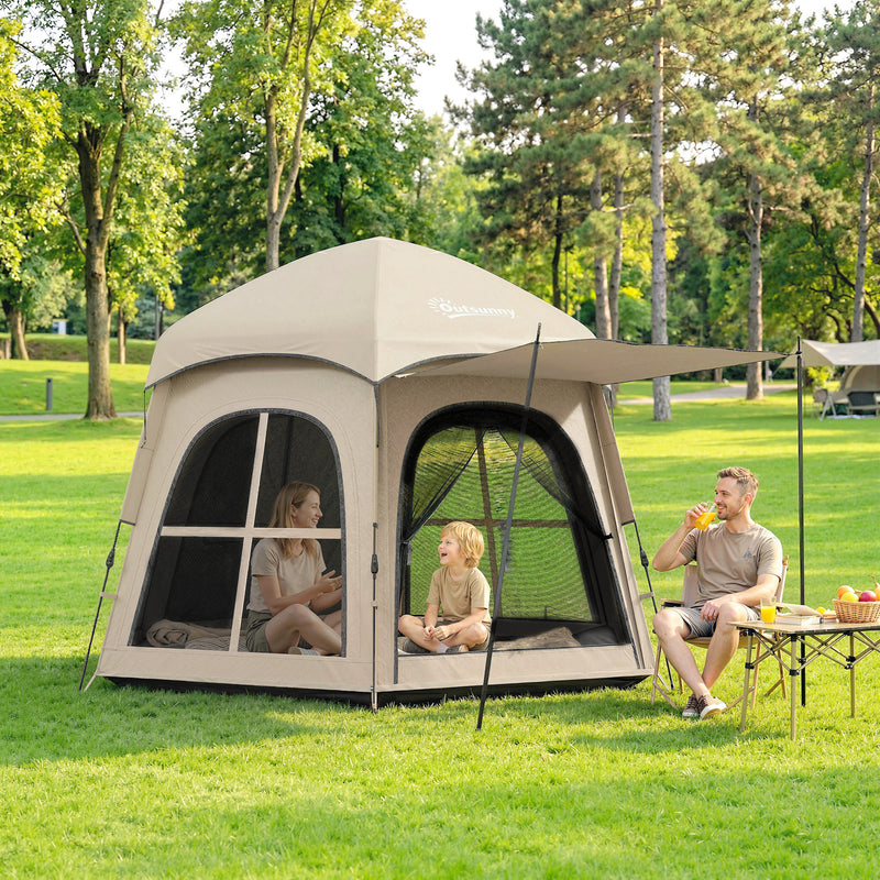 Family Pop Up Tent with Fast Setup and Spacious Interior for Camping Khaki