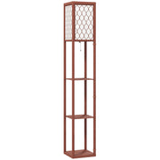 Brown Standing Floor Lamp With Three Shelves and White Fabric Shade for Living Room