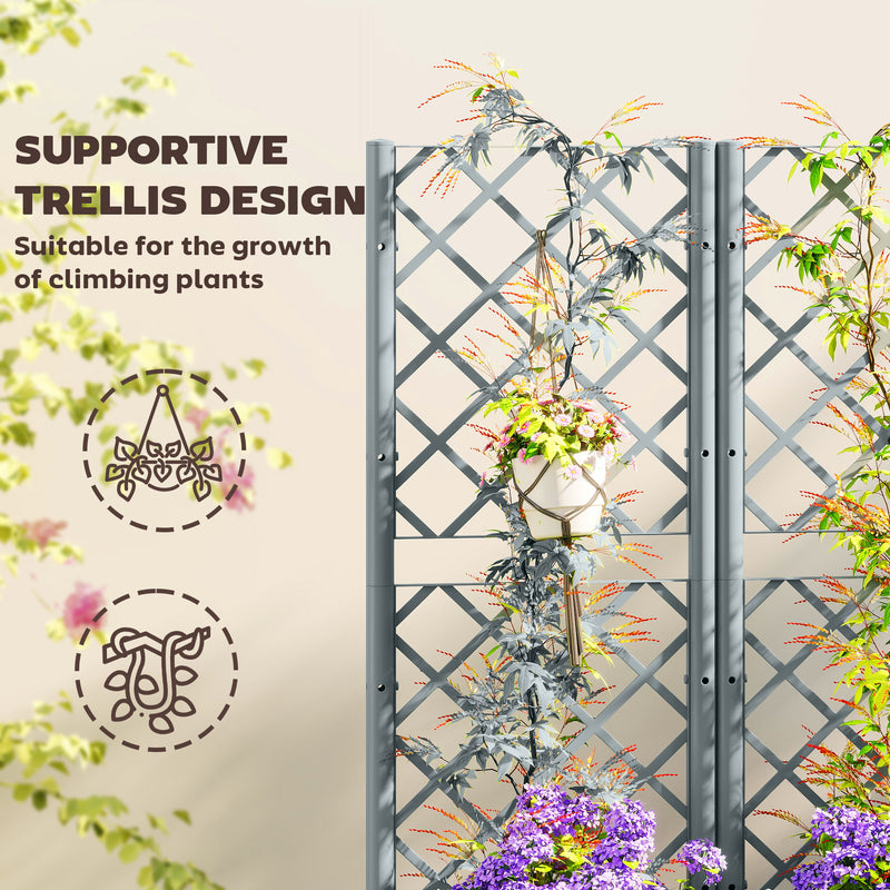 Raised Garden Bed with Trellis and Water Reservoir for Climbing Plants and Veggies Grey Outsunny