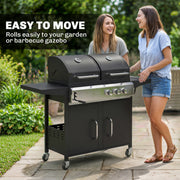Dual Fuel BBQ Grill with 2900cm² Cooking Area, Side Burner and Storage Cabinet, Black Outsunny
