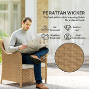 Set of 2 Rattan Garden Armchairs With Cushions and High Backs for Patio or Balcony, Beige