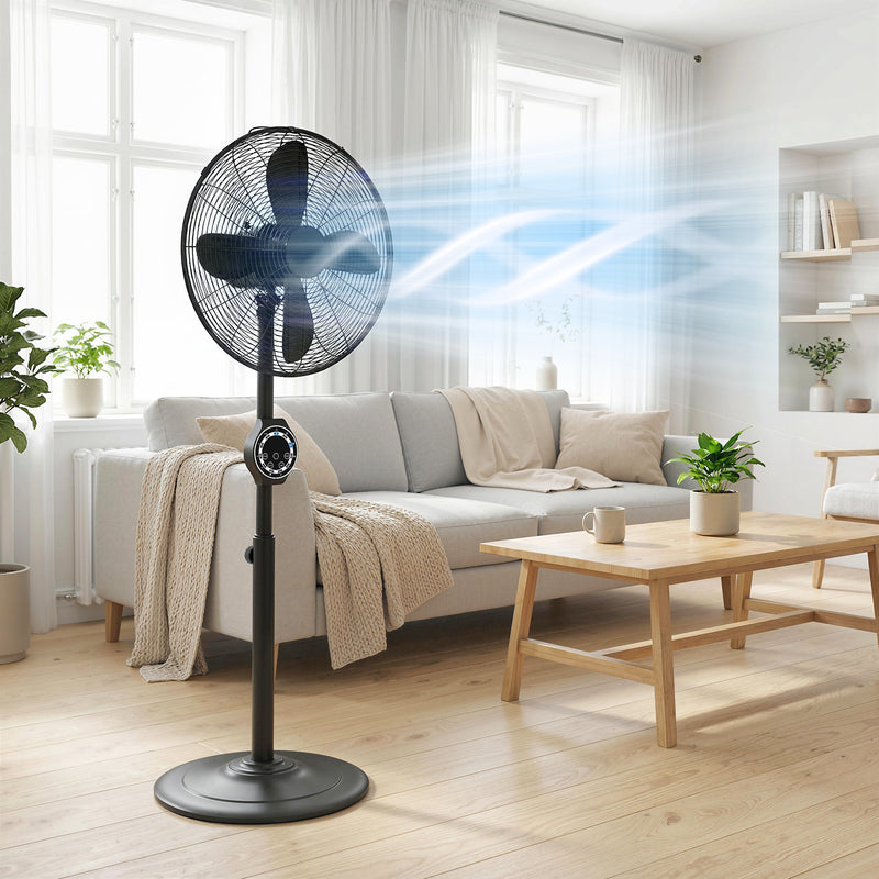 Pedestal Fan with Adjustable Height and Remote for Quiet Home Cooling Black AOSOM
