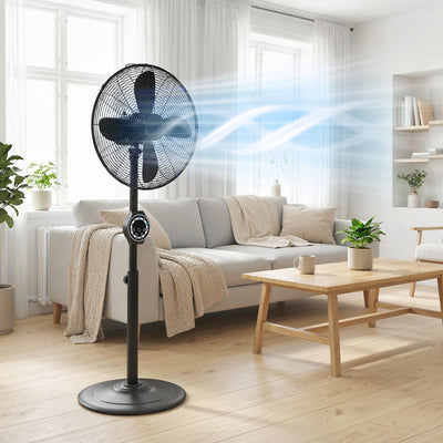 Pedestal Fan with Adjustable Height and Remote for Quiet Home Cooling Black AOSOM