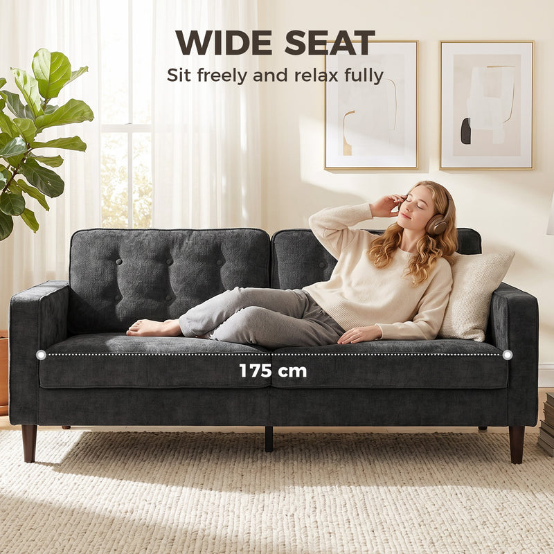 3 Seater Sofa for Family Lounging with Deep Cushions and Velvet Upholstery Dark Grey