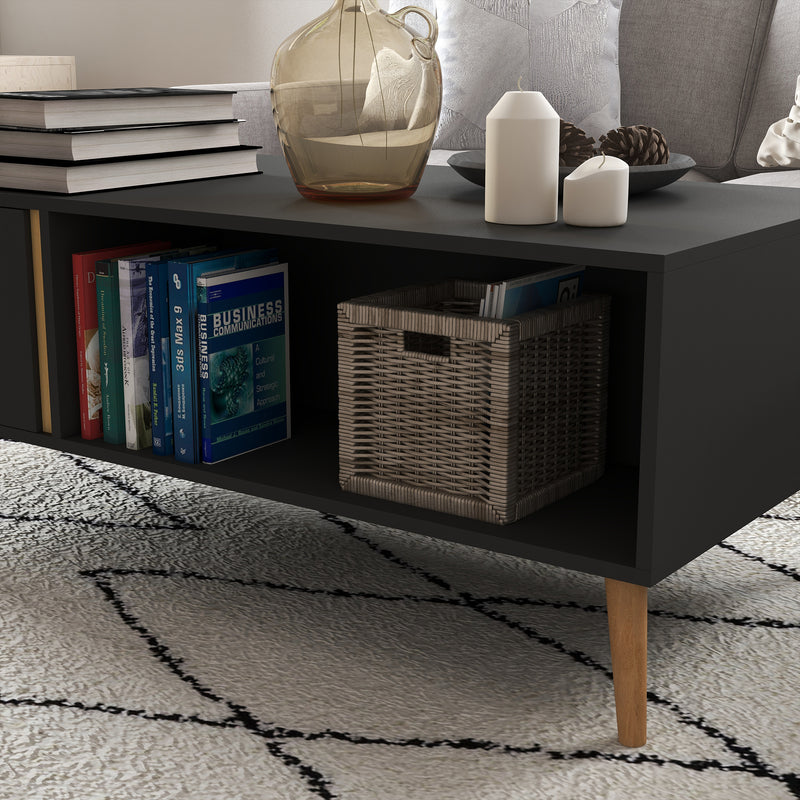 Modern Coffee Table with Storage Shelves and Cabinets for Living Room, Grey