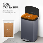 50L Pedal Bin with Soft Close Lid and Removable Inner Bucket for Kitchen or Office Grey