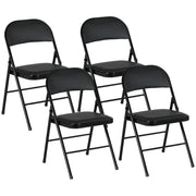 Set of Four Black Folding Chairs with Cushioned Seats and Sturdy Steel Frame