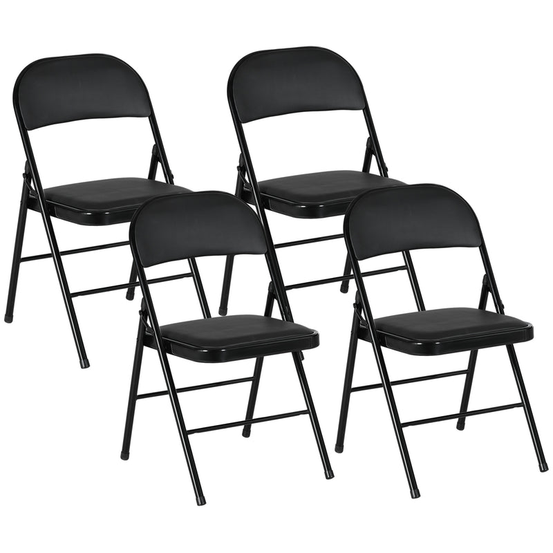 Set of Four Black Folding Chairs with Cushioned Seats and Sturdy Steel Frame
