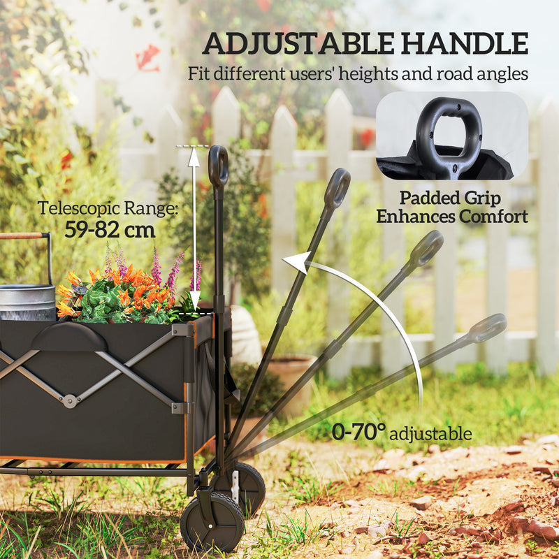 160L Folding Festival Trolley Cart with Tailgate and Carry Bag Black and Orange by Outsunny