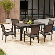6 Seater Garden Dining Set with Stackable Chairs Aluminium Frame Brown by Outsunny