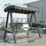 Grey Wooden Garden Swing Chair for 3 Adults with Canopy for Shade and Comfort Outsunny