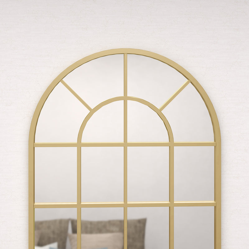 Arched Wall Mirror with Grid Design for Bedrooms and Hallways Gold Tone 110 x 65cm