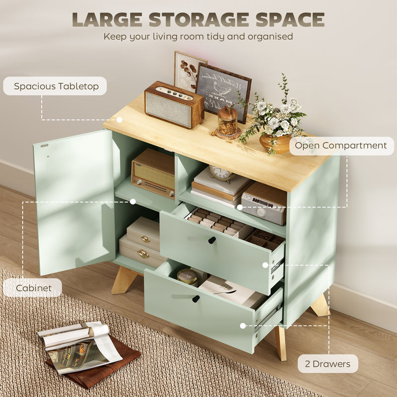 Sideboard with Adjustable Shelves for Organised Storage Light Green and Oak AOSOM