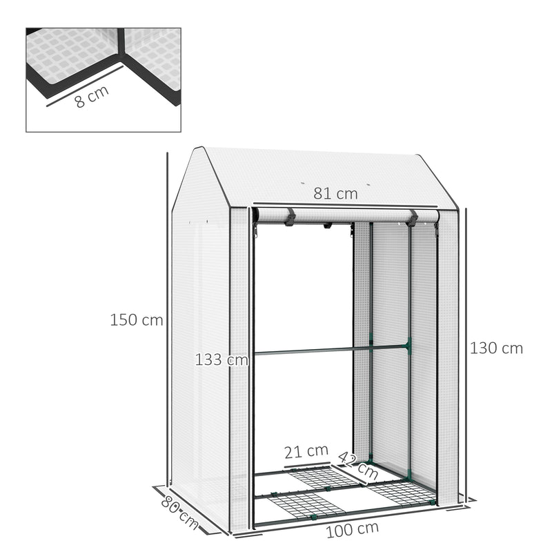 Portable Mini Greenhouse with 4 Shelves for Plants and Tomatoes Roll Up Door White