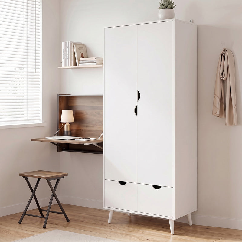 Wardrobe with Hanging Rail Shelves and Drawers for Organised Bedroom Storage White